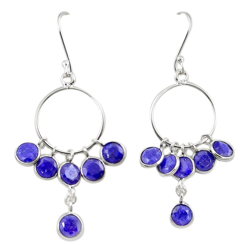 Natural blue sapphire 925 sterling silver chandelier earrings m46633