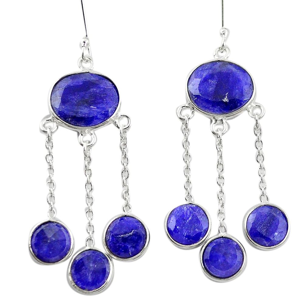 Natural blue sapphire 925 sterling silver chandelier earrings m46668
