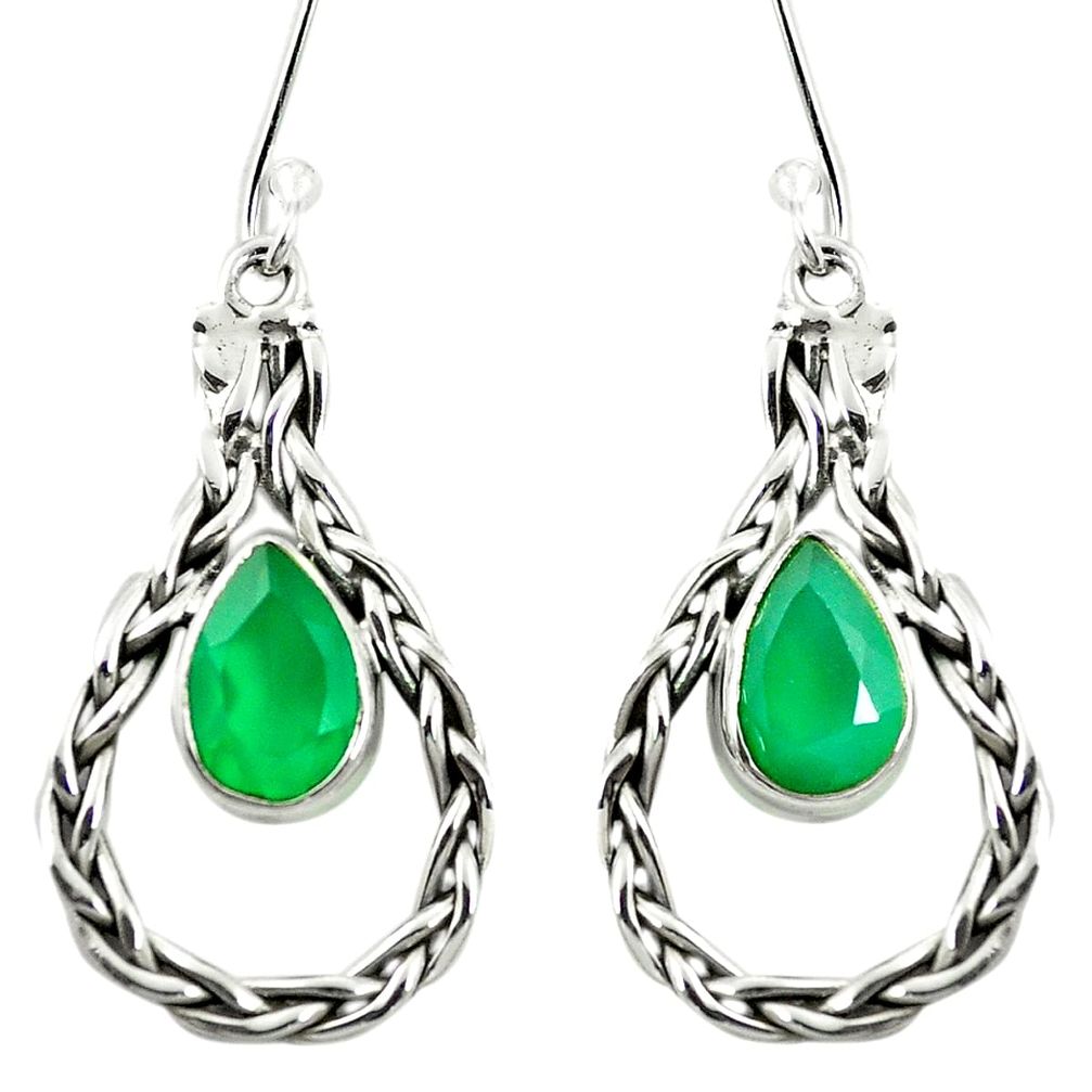 Natural green chalcedony 925 sterling silver dangle earrings m46976