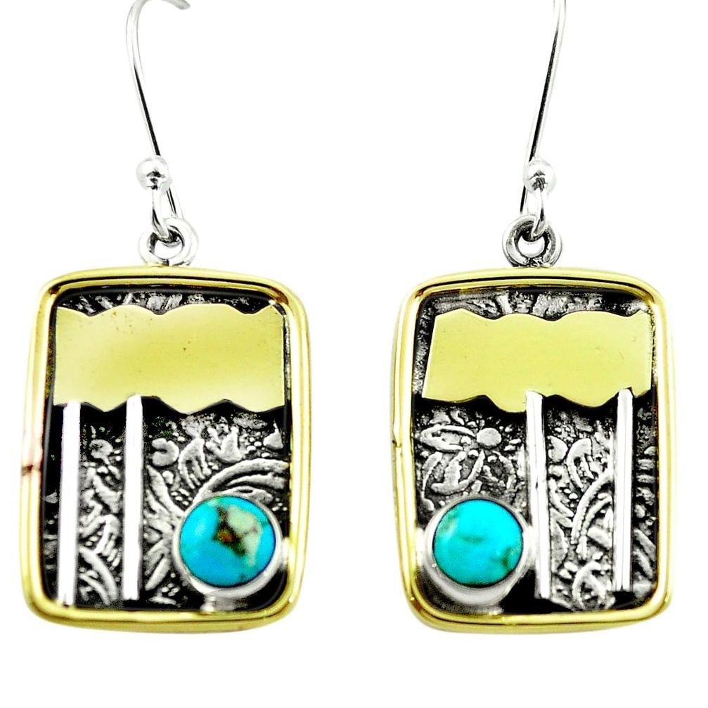 Victorian blue copper turquoise 925 silver two tone dangle earrings m47037