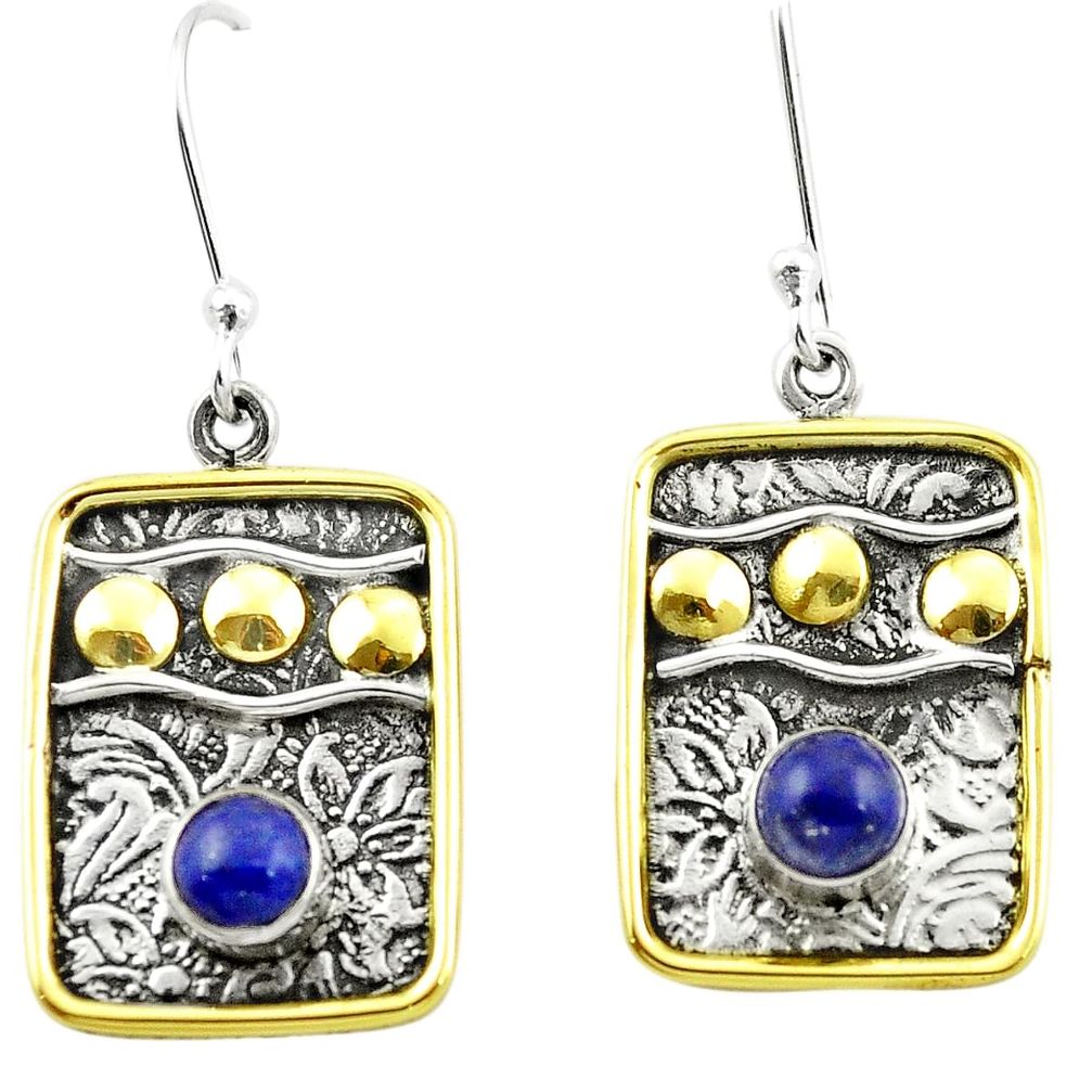 925 silver victorian natural blue lapis lazuli two tone dangle earrings m47091