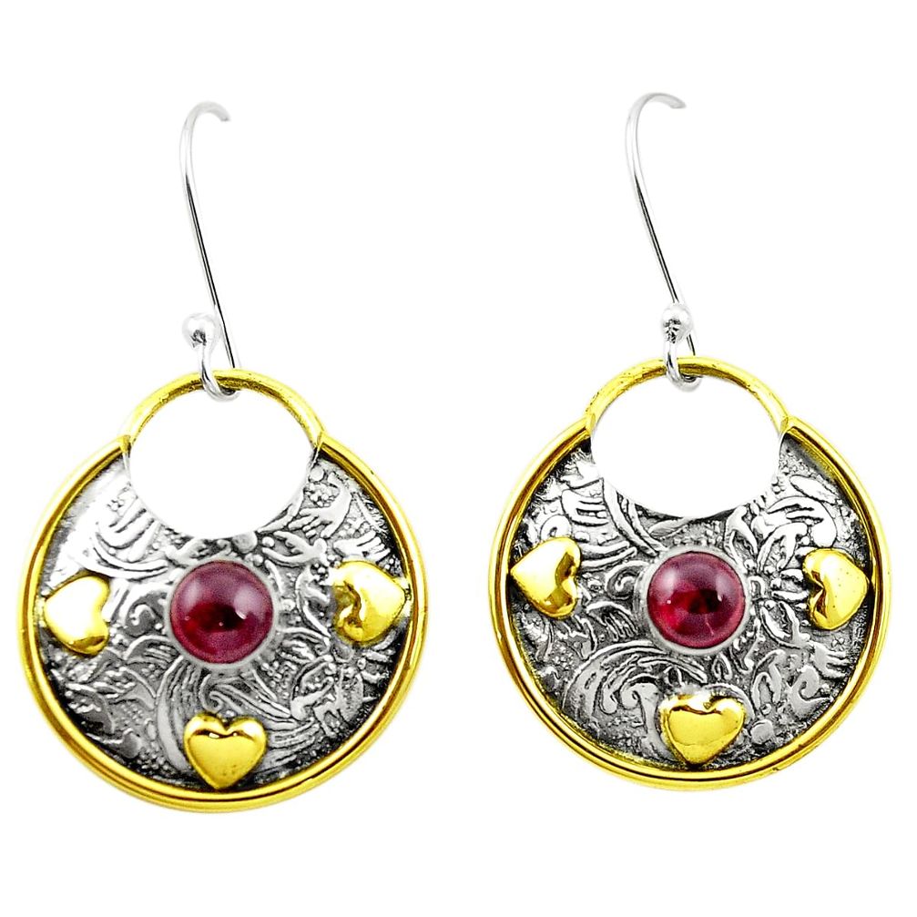 Victorian natural red garnet 925 silver two tone dangle earrings m47095