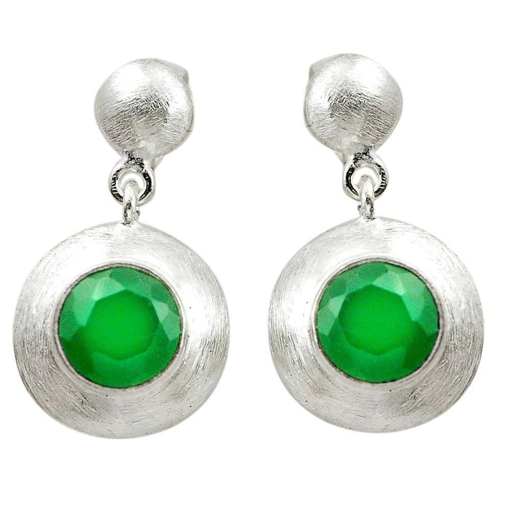 Natural green chalcedony 925 sterling silver dangle earrings m47161