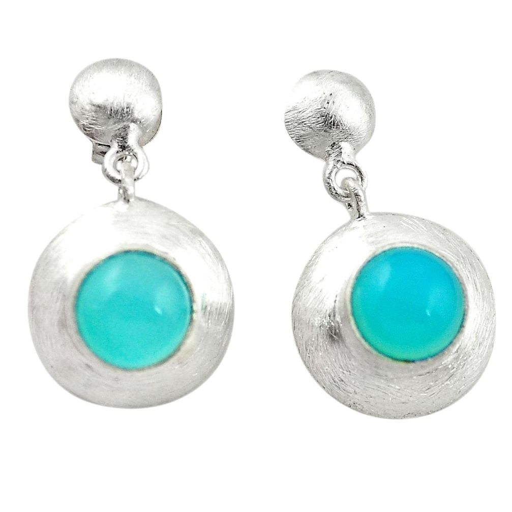 Natural aqua chalcedony 925 sterling silver dangle earrings m47169