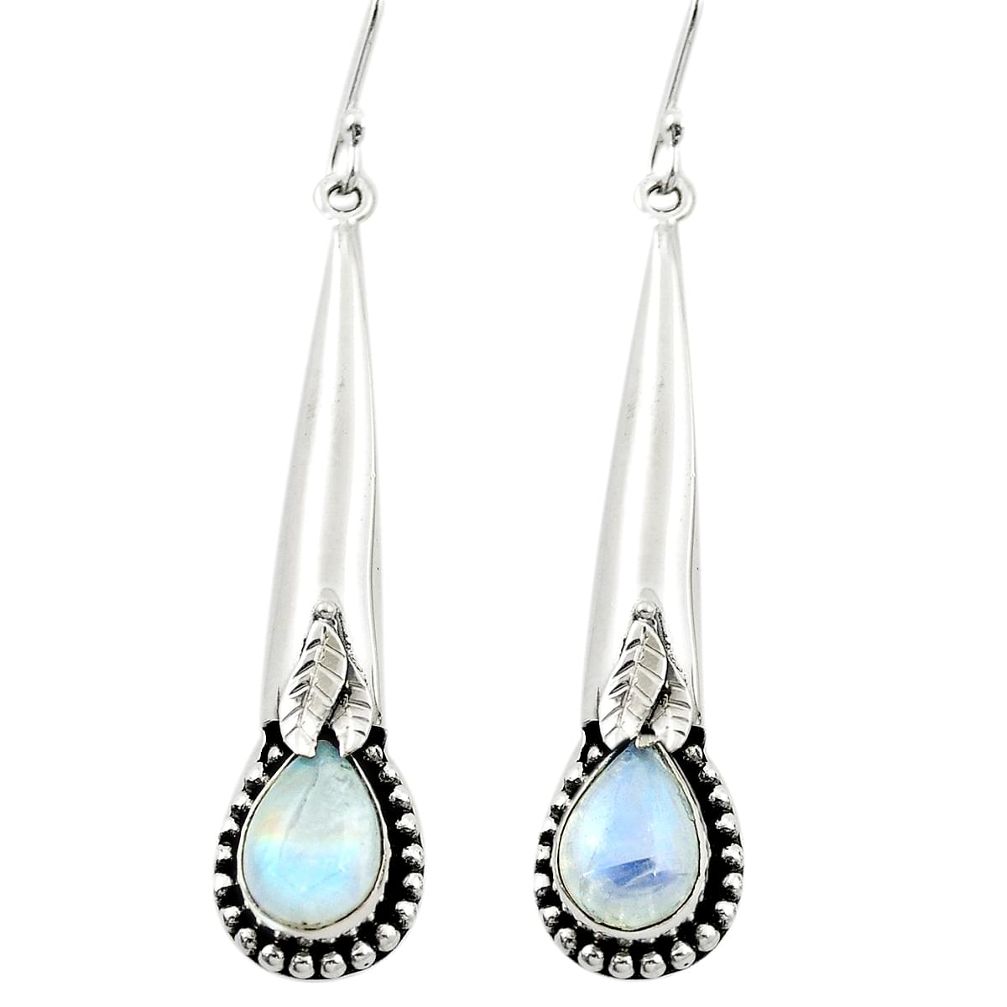 Natural rainbow moonstone 925 sterling silver dangle earrings m47192