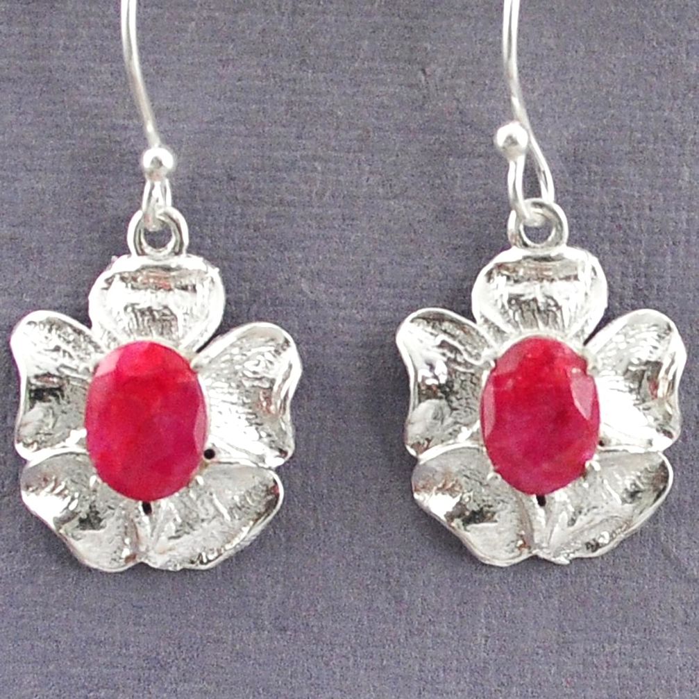 Natural red ruby 925 sterling silver dangle earrings jewelry m47221