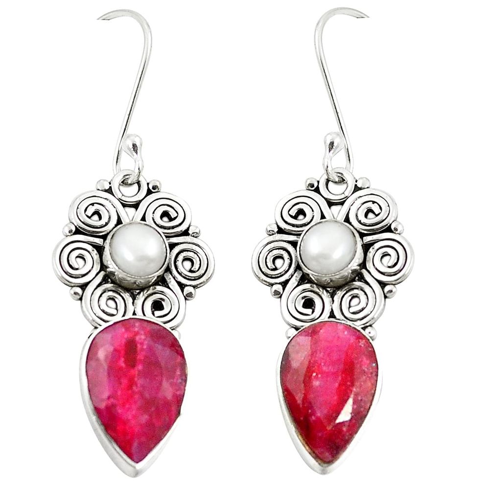 Natural red ruby pearl 925 sterling silver earrings jewelry m47403