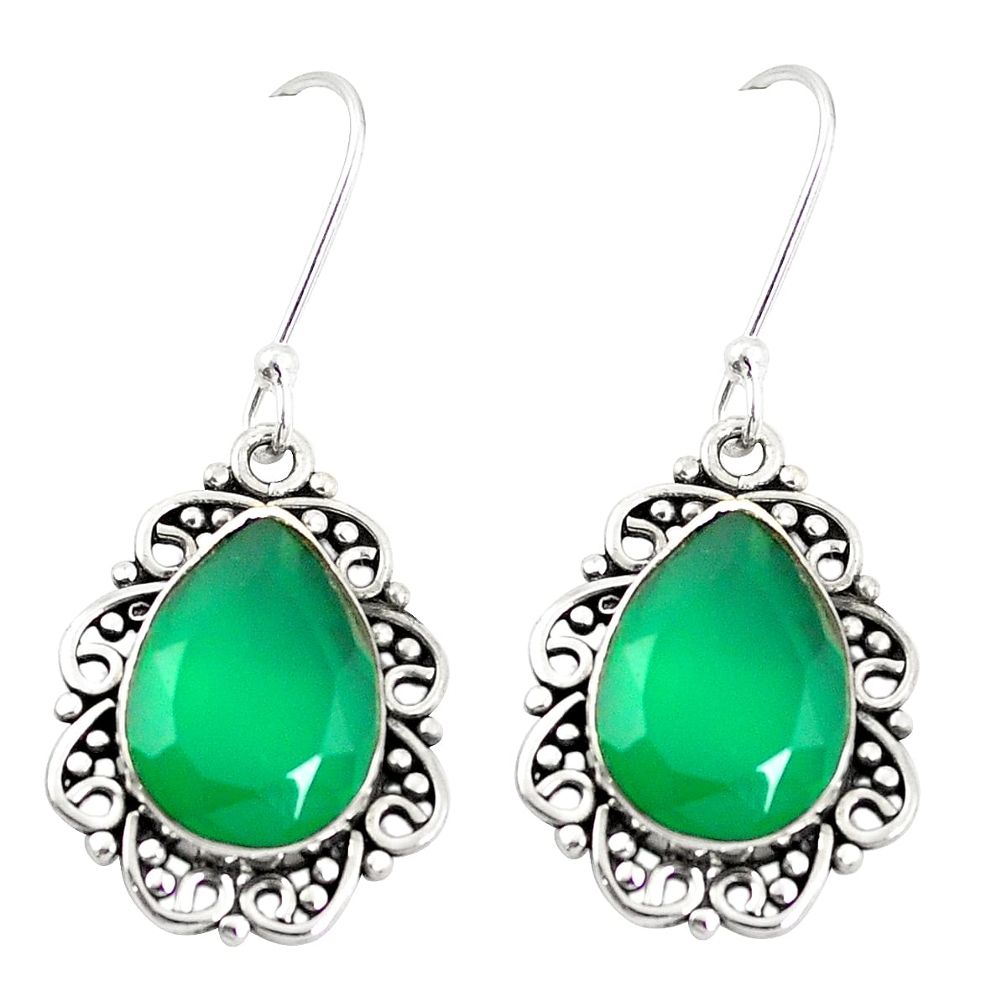 Natural green chalcedony 925 sterling silver earrings jewelry m47405