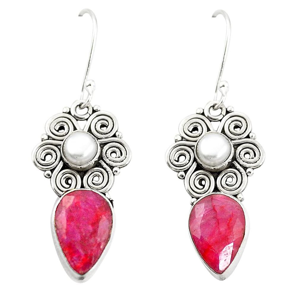 Natural red ruby pearl 925 sterling silver earrings jewelry m47408