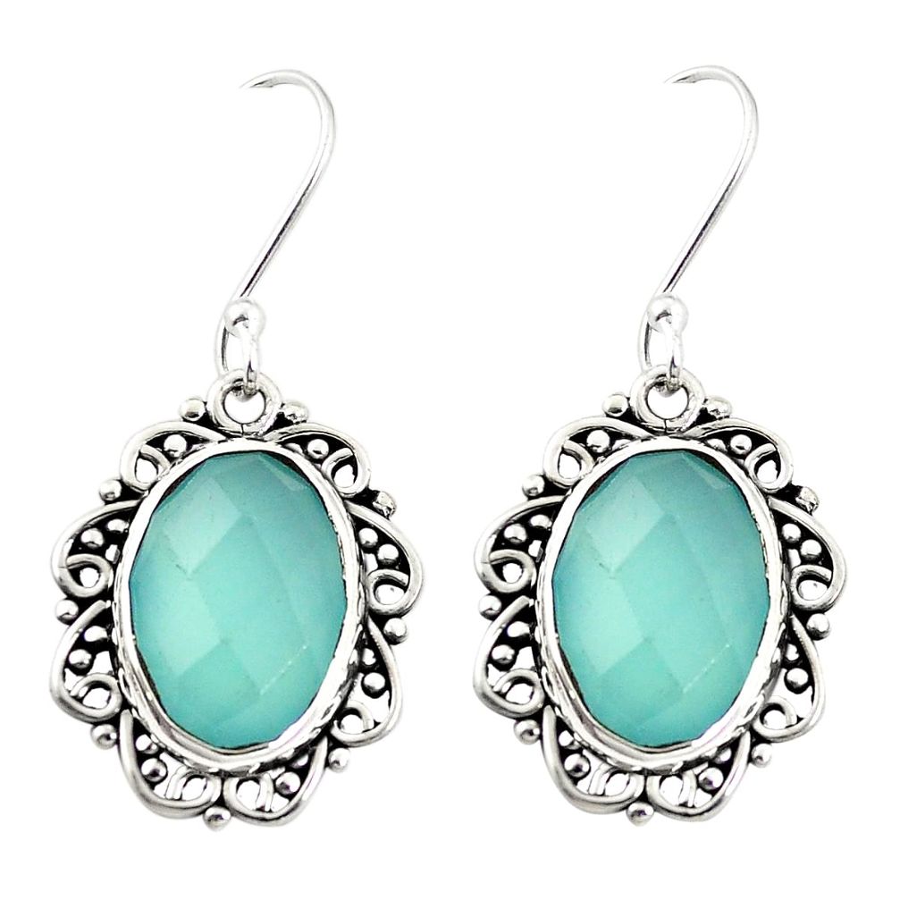 Natural aqua chalcedony 925 sterling silver earrings jewelry m47418