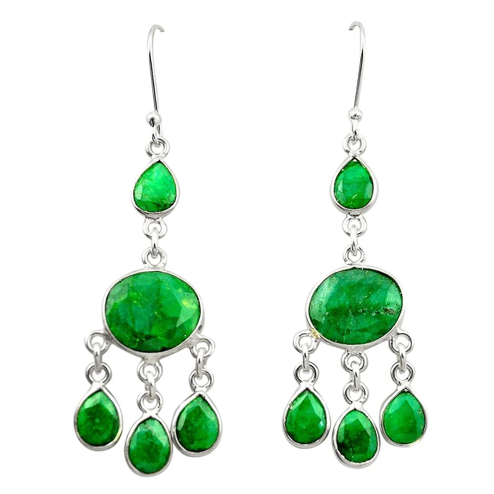 Natural green emerald 925 sterling silver chandelier earrings m47442