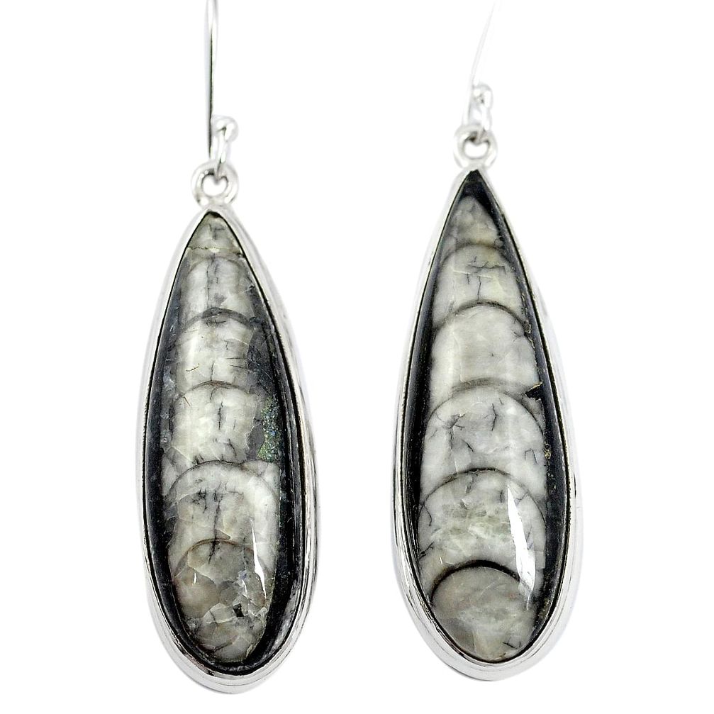 Natural black orthoceras 925 sterling silver dangle earrings m47573