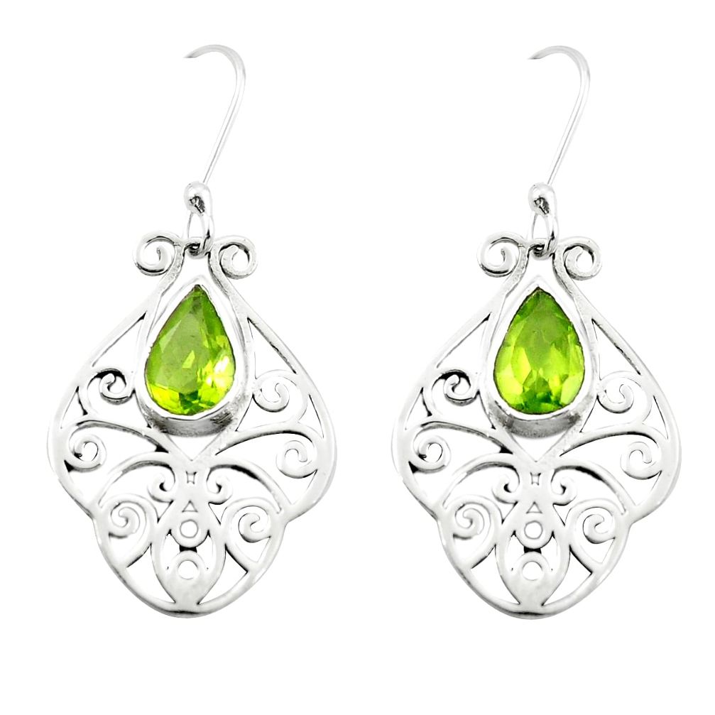 Natural green peridot 925 sterling silver dangle earrings jewelry m48482