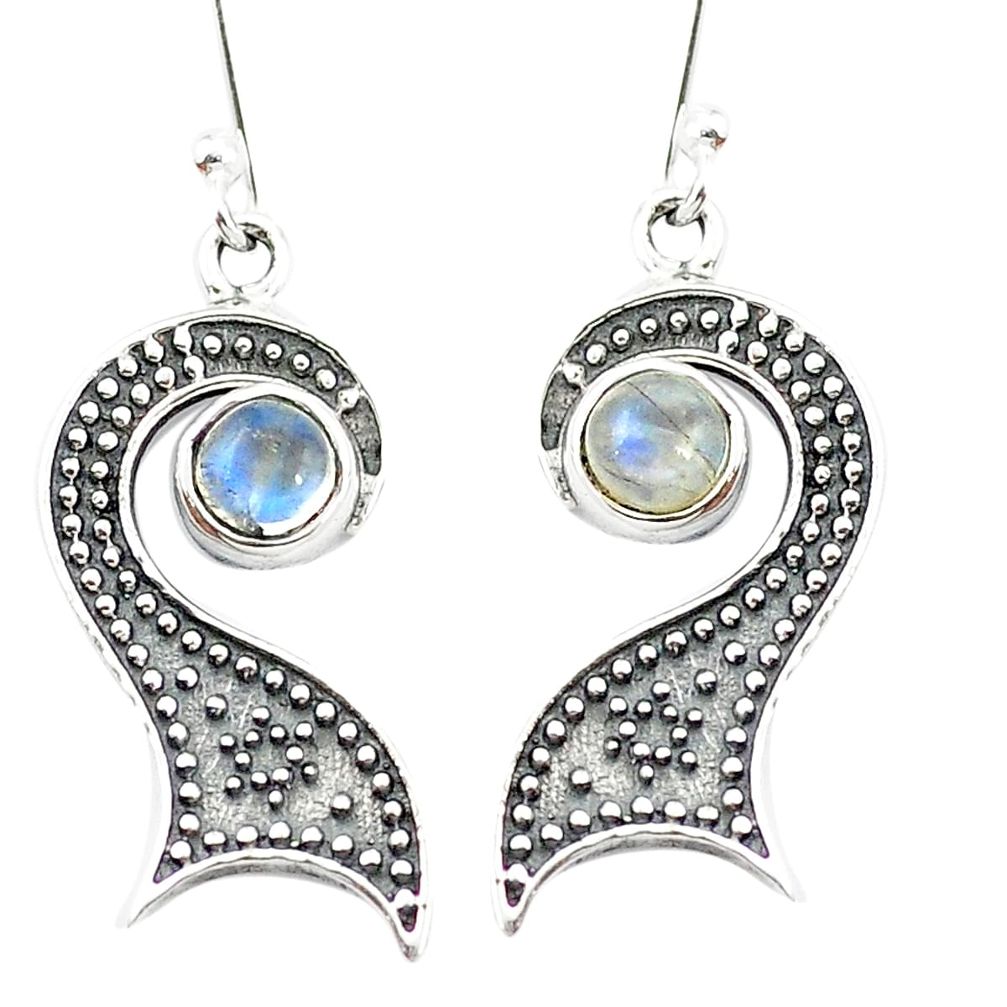 Natural rainbow moonstone 925 sterling silver dangle earrings m48541