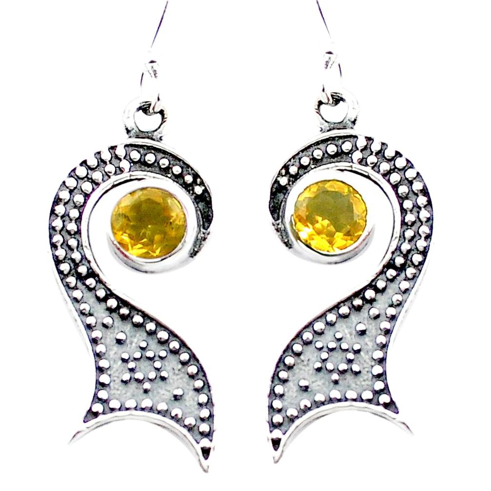 Natural yellow citrine 925 sterling silver dangle earrings m48542