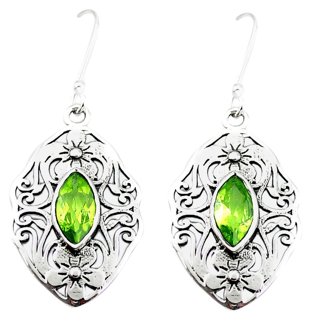 Natural green peridot 925 sterling silver dangle earrings jewelry m48551