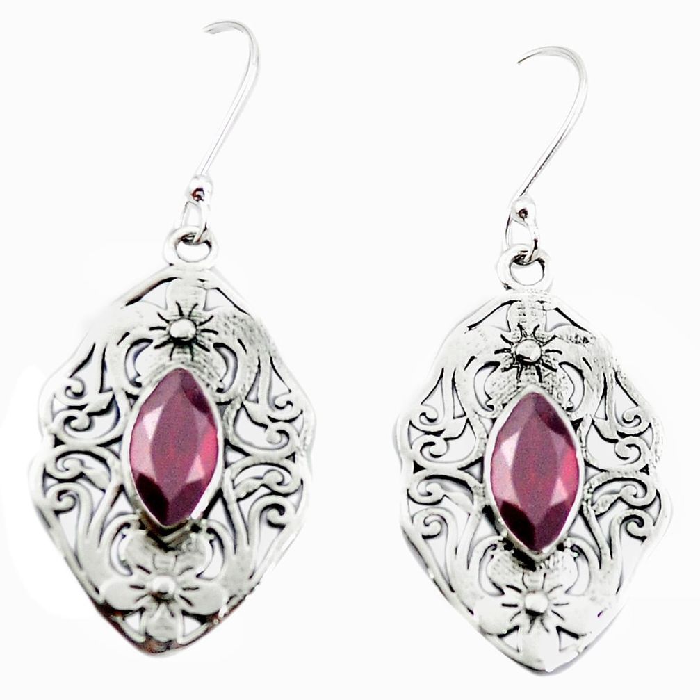 Natural red garnet 925 sterling silver dangle earrings jewelry m48556
