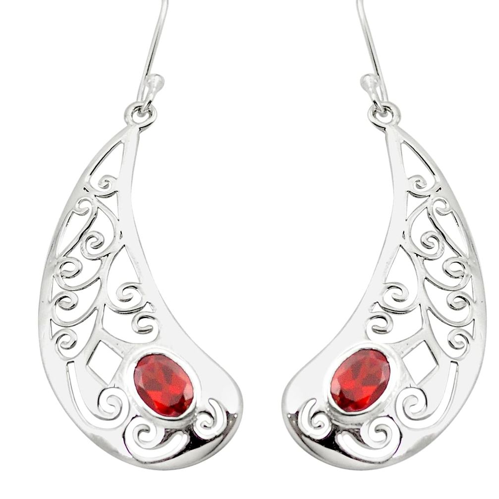 Natural red garnet 925 sterling silver dangle earrings jewelry m48565