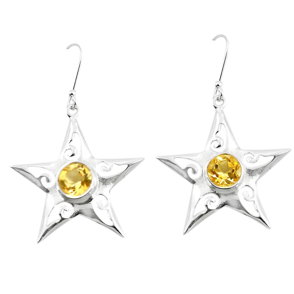 Natural yellow citrine 925 sterling silver dangle star fish earrings m48602