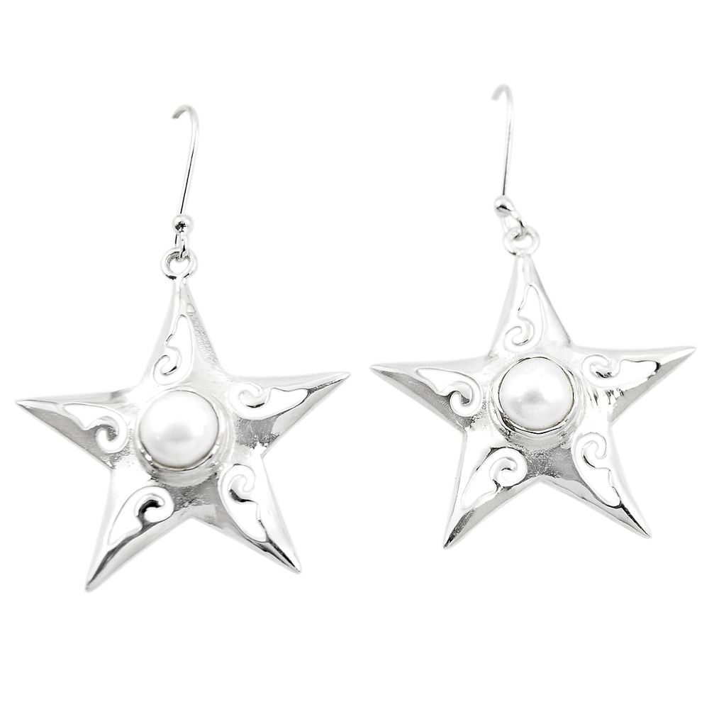 925 sterling silver natural white pearl dangle star fish earrings jewelry m48605