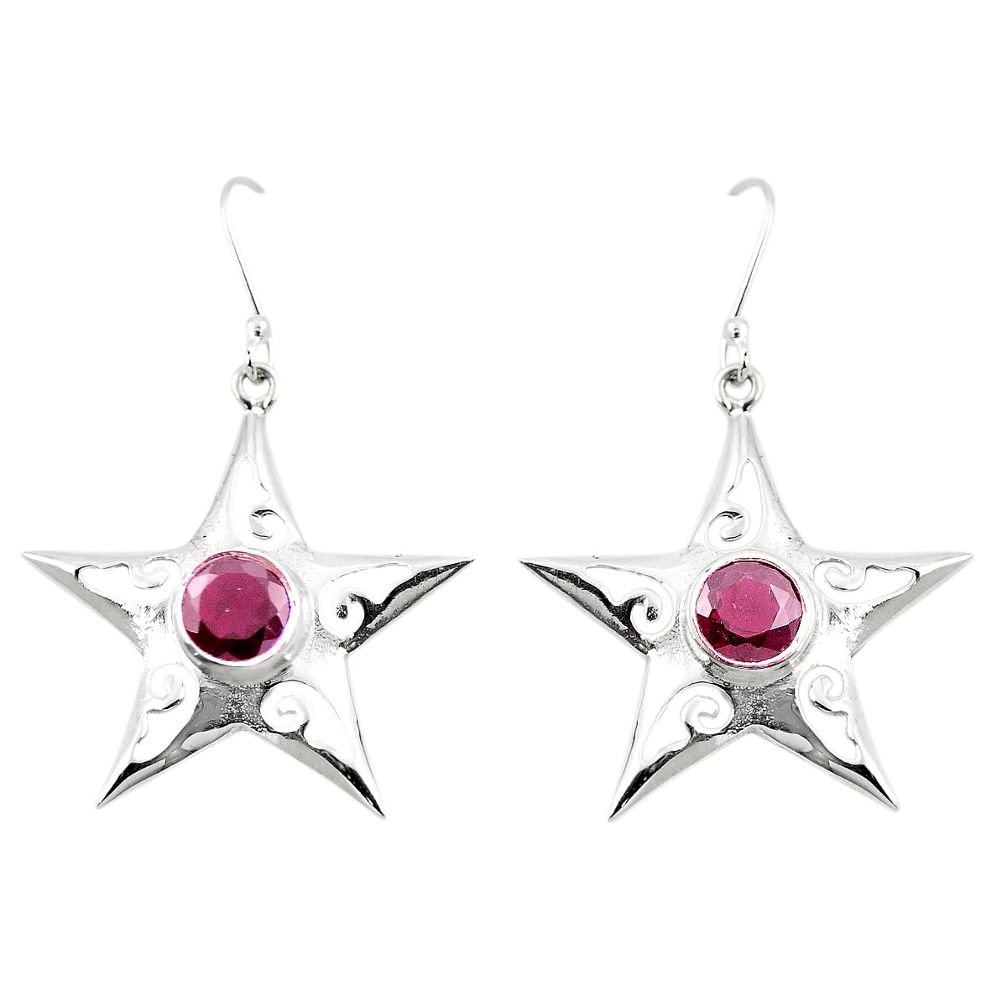 Natural red garnet 925 sterling silver dangle star fish earrings jewelry m48608