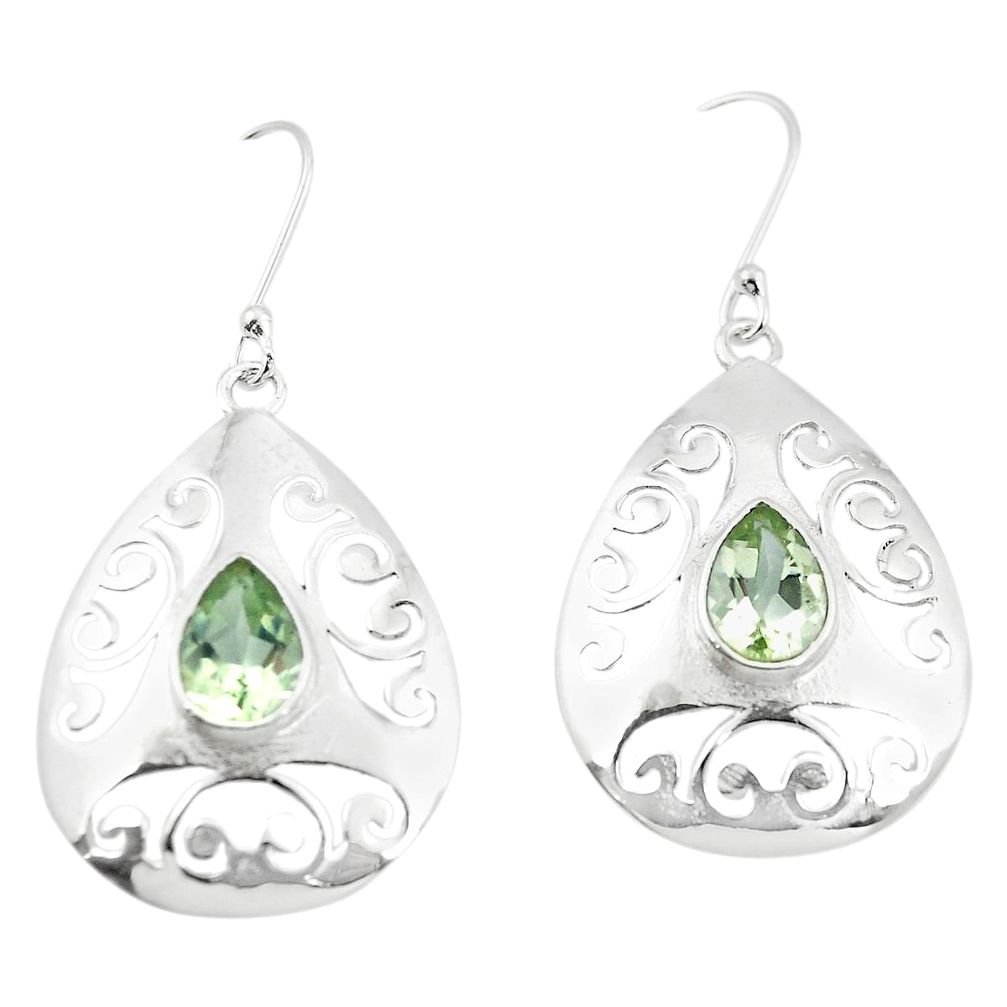Natural green amethyst 925 sterling silver dangle earrings m48616