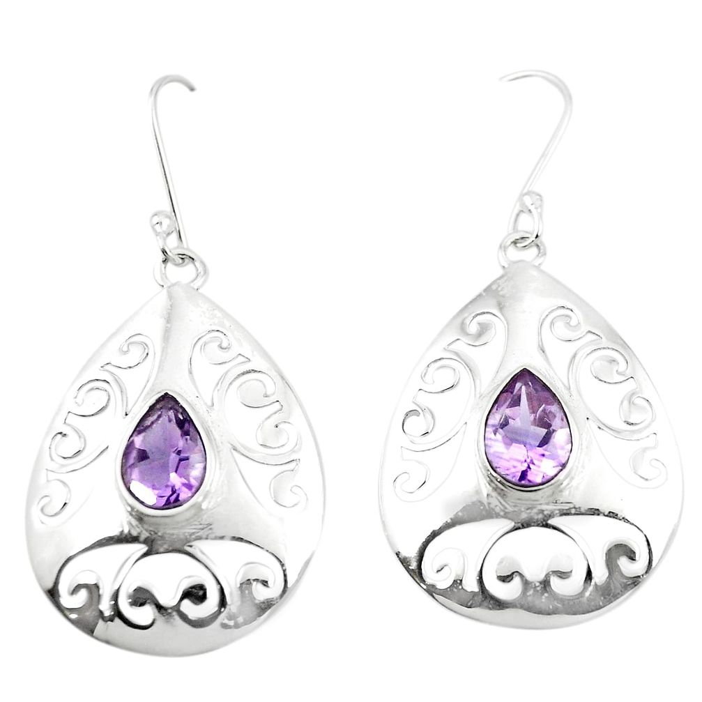 Natural purple amethyst 925 sterling silver dangle earrings m48618