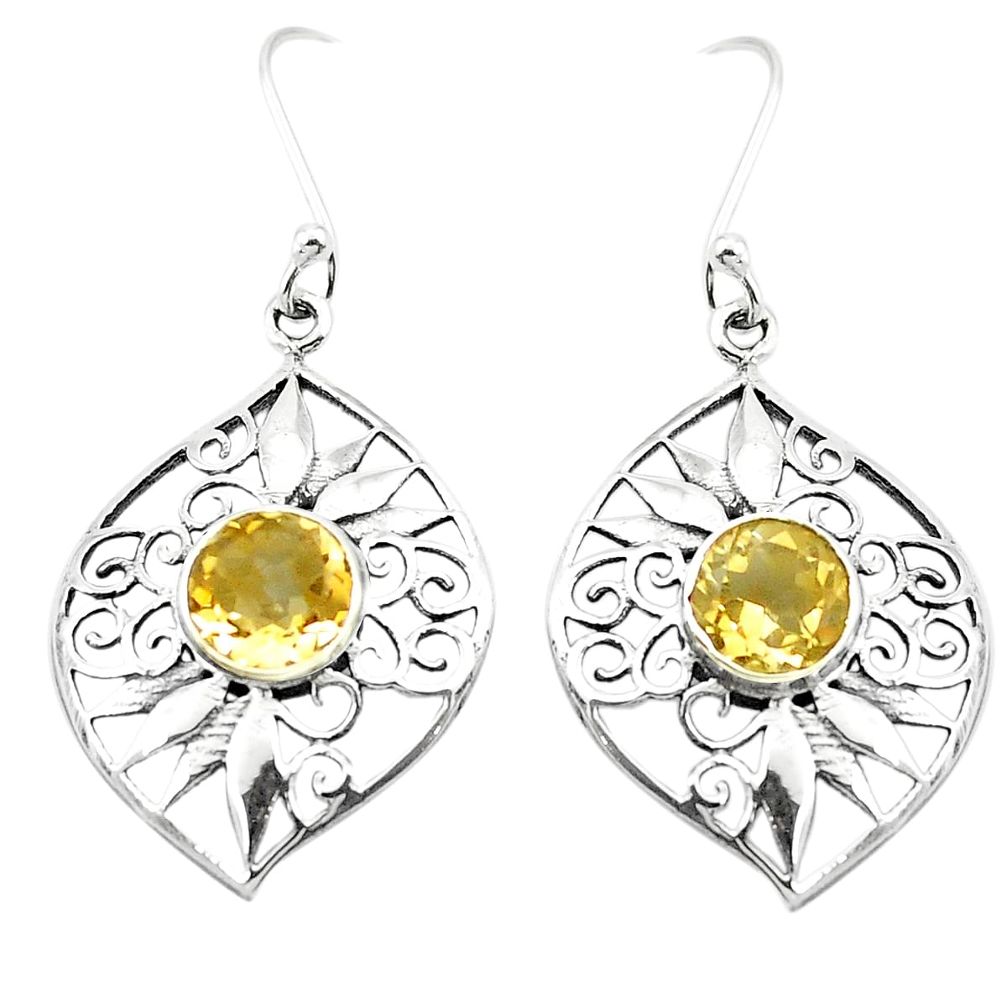 Natural yellow citrine 925 sterling silver dangle earrings m48632