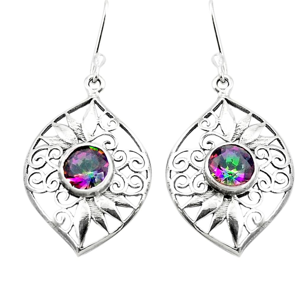 Multi color rainbow topaz 925 sterling silver dangle earrings m48635