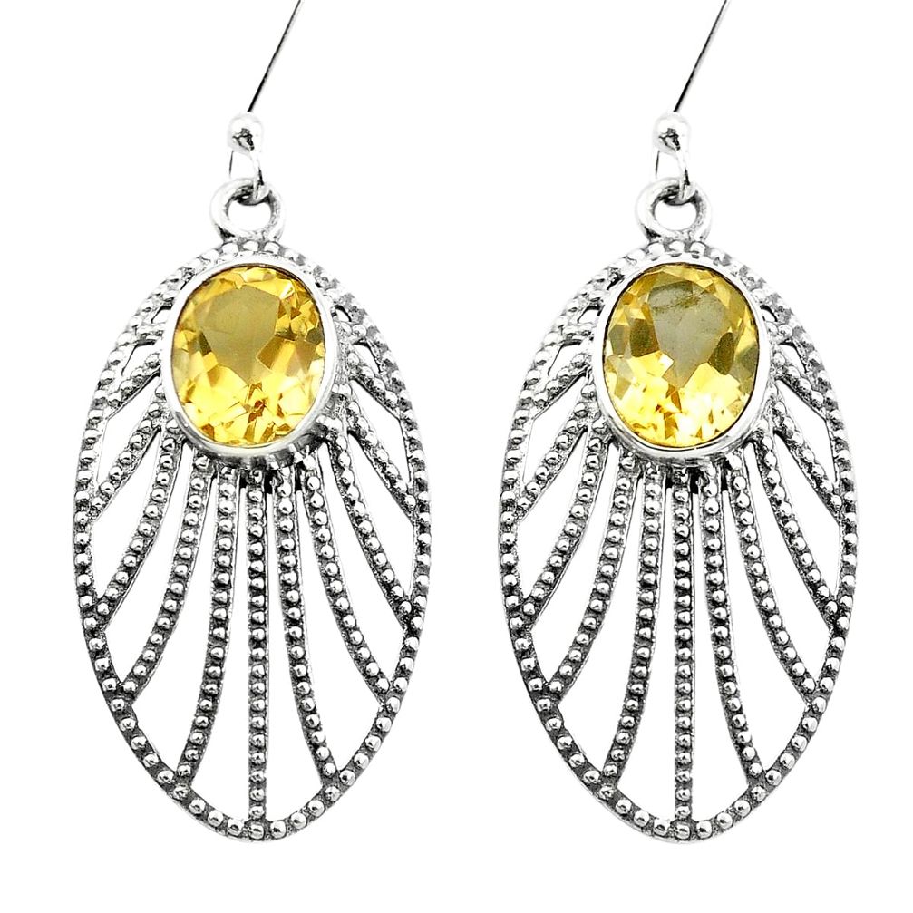 Natural yellow citrine 925 sterling silver dangle earrings m48673