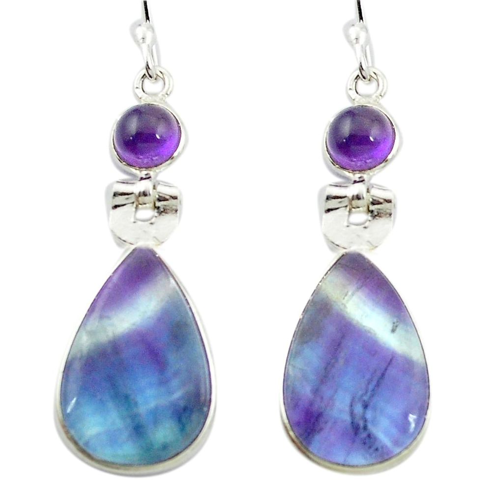 Natural multi color fluorite amethyst 925 silver dangle earrings m48743