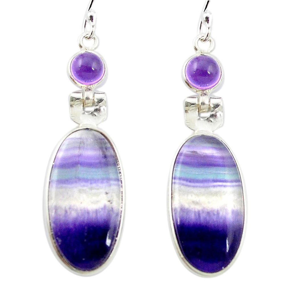 925 silver natural multi color fluorite amethyst dangle earrings m48744