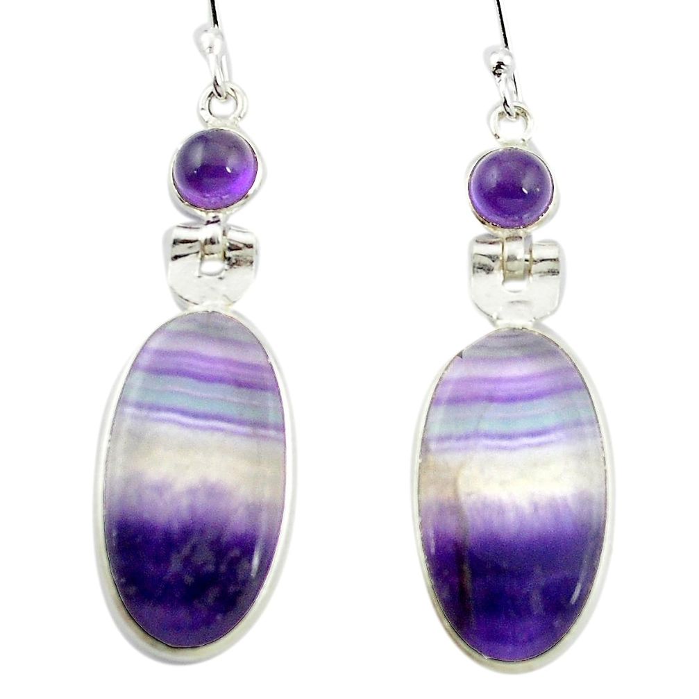 Natural multi color fluorite amethyst 925 silver dangle earrings m48745