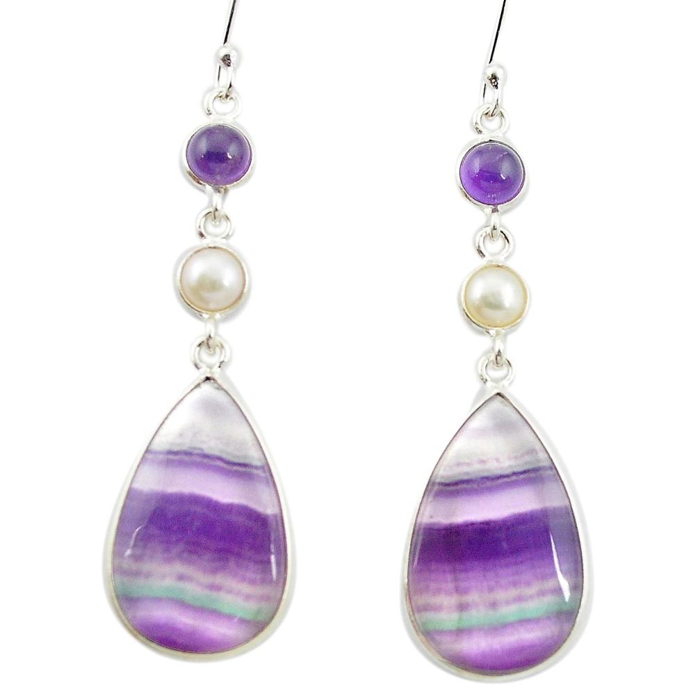 Natural multi color fluorite amethyst 925 silver dangle earrings m48748