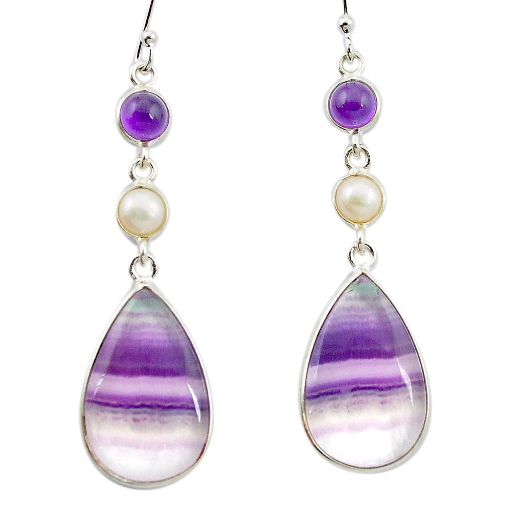 Natural multi color fluorite amethyst 925 silver dangle earrings m48756