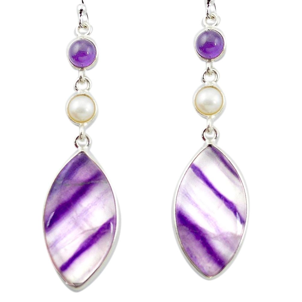 Natural multi color fluorite amethyst 925 silver dangle earrings m48757