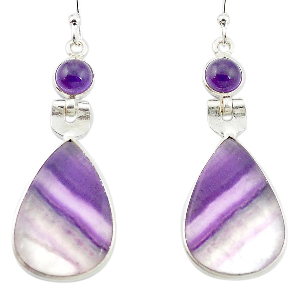 925 silver natural multi color fluorite amethyst dangle earrings m48758