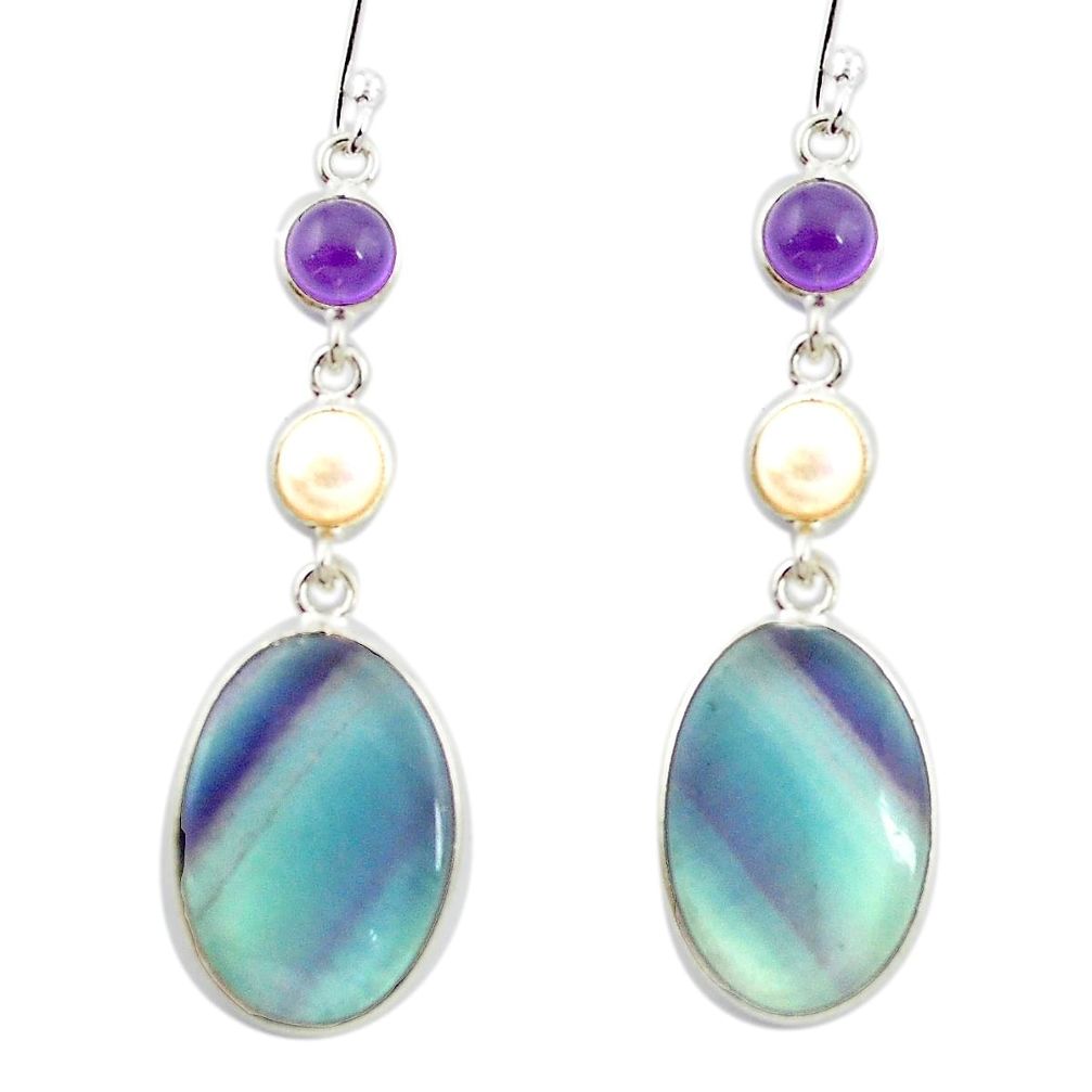 Natural multi color fluorite amethyst 925 silver dangle earrings m48760