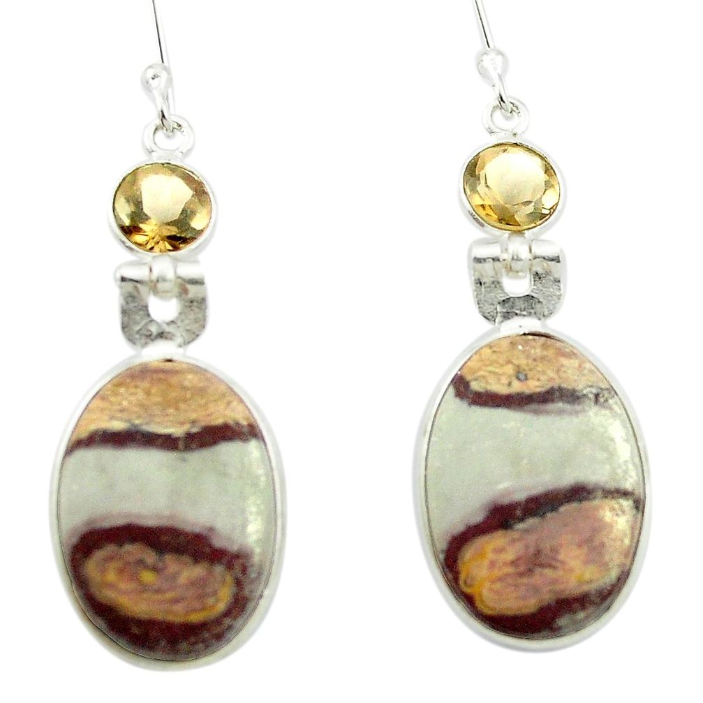 Natural brown coffee bean jasper 925 silver dangle earrings m48765