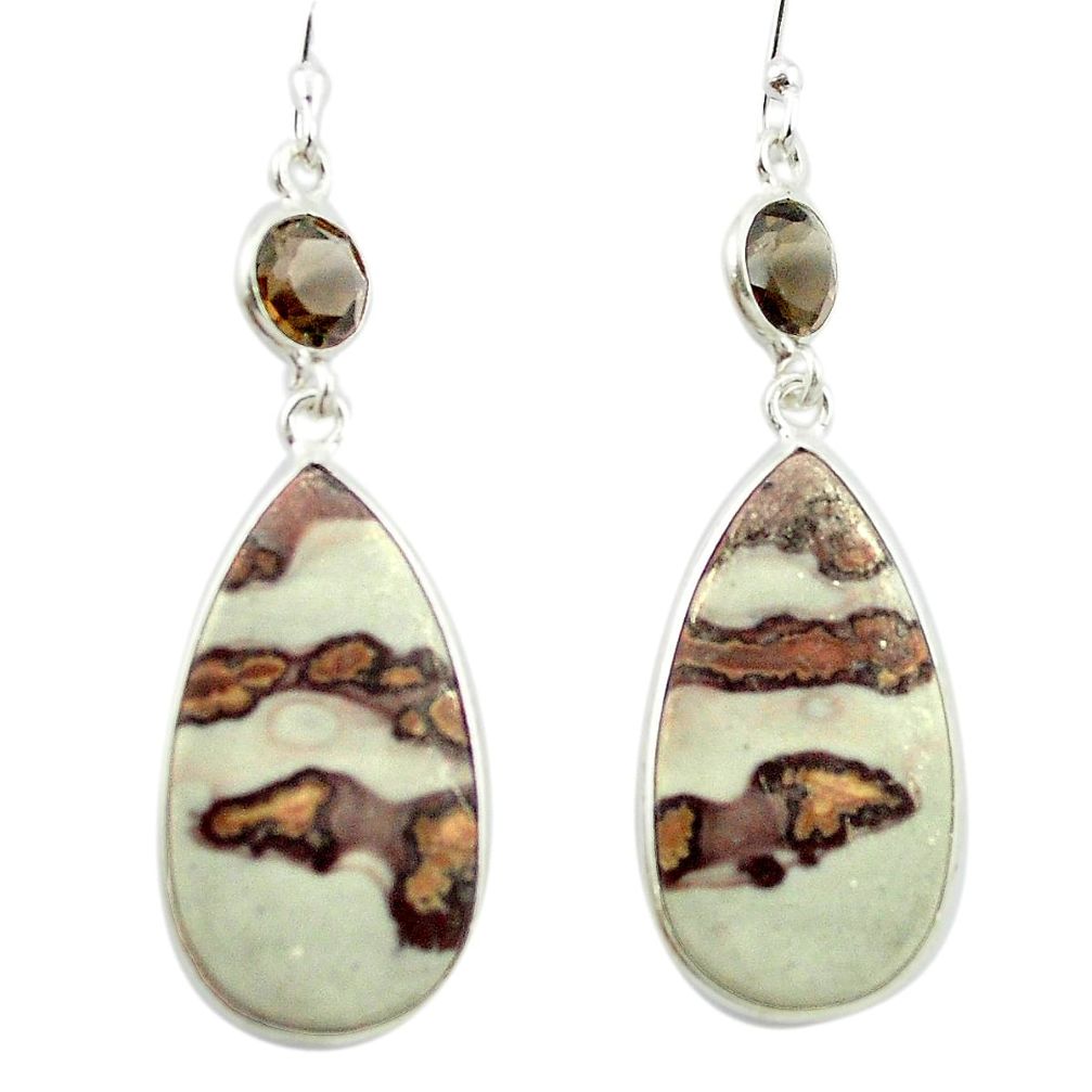 Natural brown coffee bean jasper 925 silver dangle earrings m48767