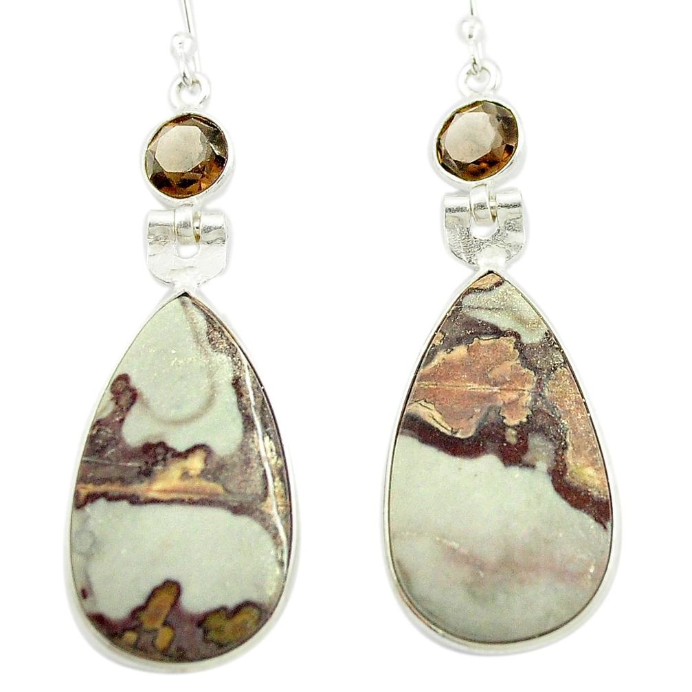 925 sterling silver natural brown coffee bean jasper dangle earrings m48770