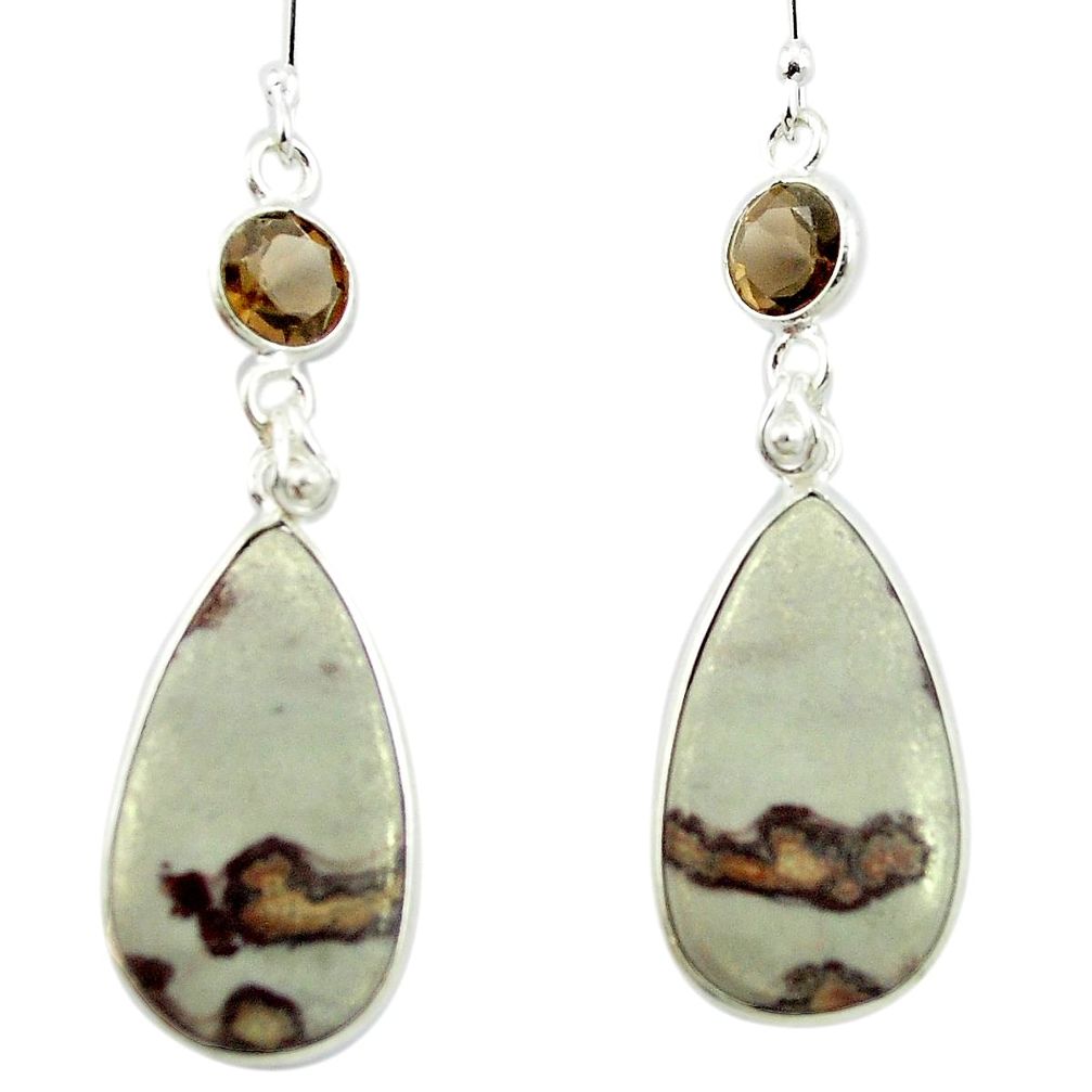 Natural brown coffee bean jasper 925 silver dangle earrings m48771