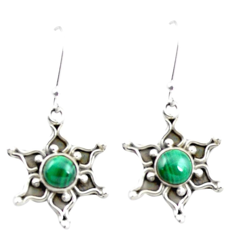 Natural green malachite (pilot's stone) 925 silver dangle earrings m48839