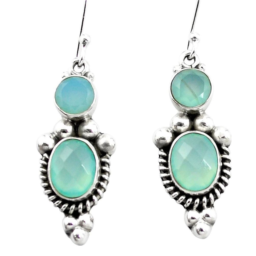 Natural aqua chalcedony 925 sterling silver dangle earrings m48842