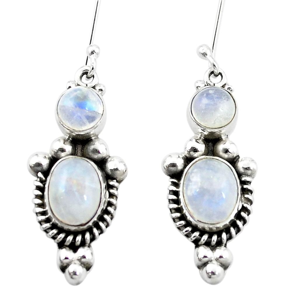 Natural rainbow moonstone 925 sterling silver dangle earrings m48851