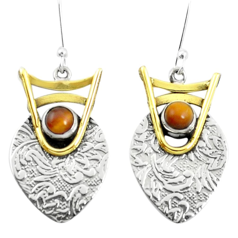 925 silver victorian natural brown tiger's eye two tone dangle earrings m49465