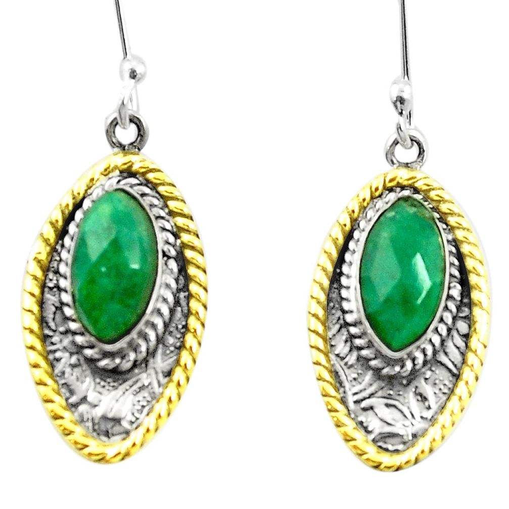 Victorian natural green emerald 925 silver two tone dangle earrings m49532