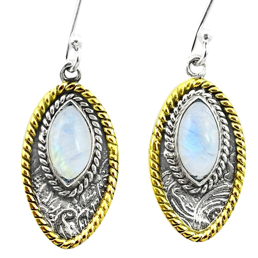 Victorian natural rainbow moonstone 925 silver two tone dangle earrings m49536