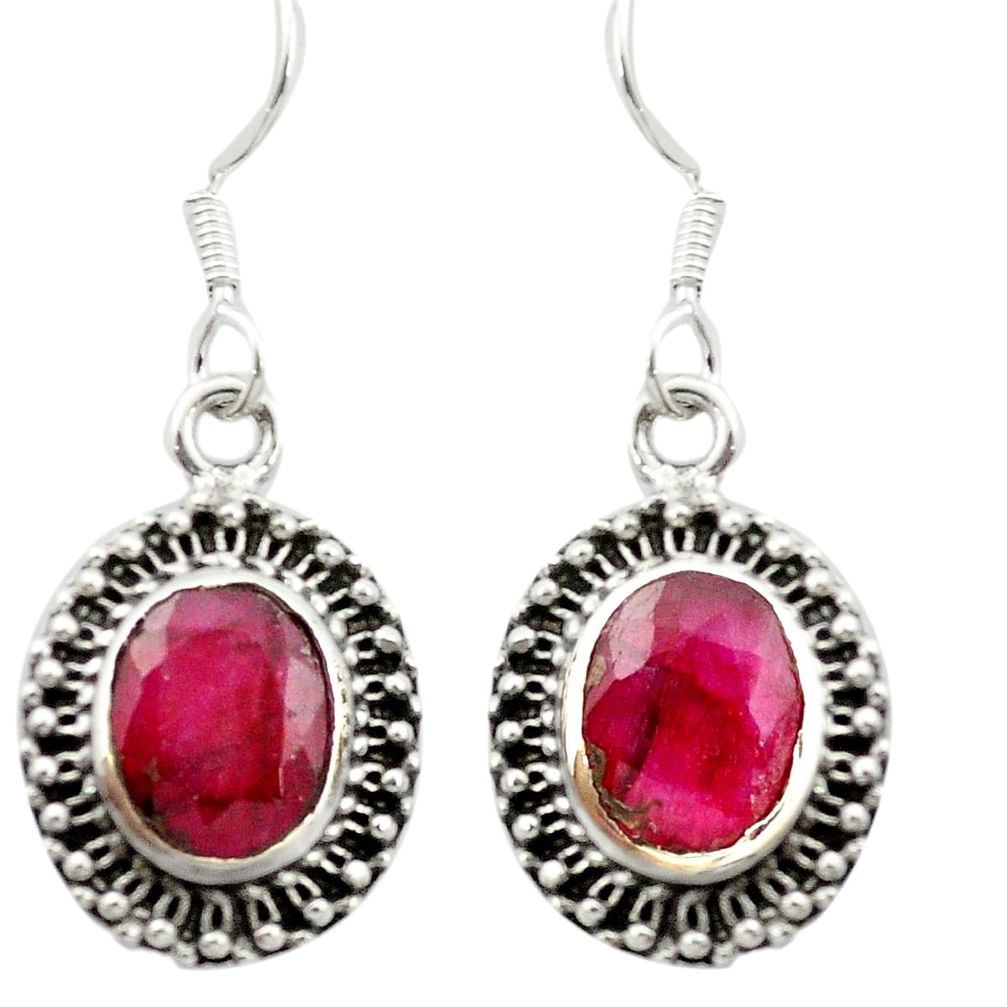 Natural red ruby 925 sterling silver dangle earrings jewelry m51294