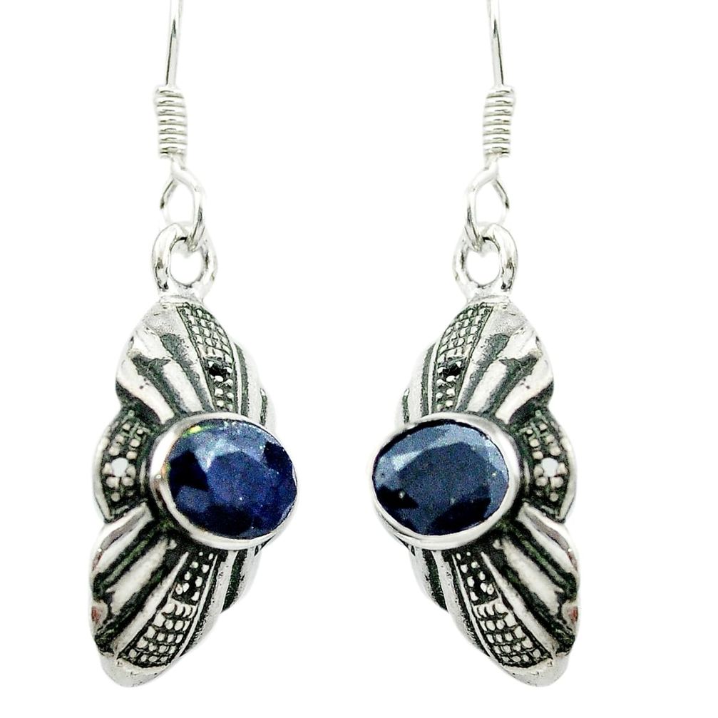 Natural blue sapphire 925 sterling silver dangle earrings jewelry m51296